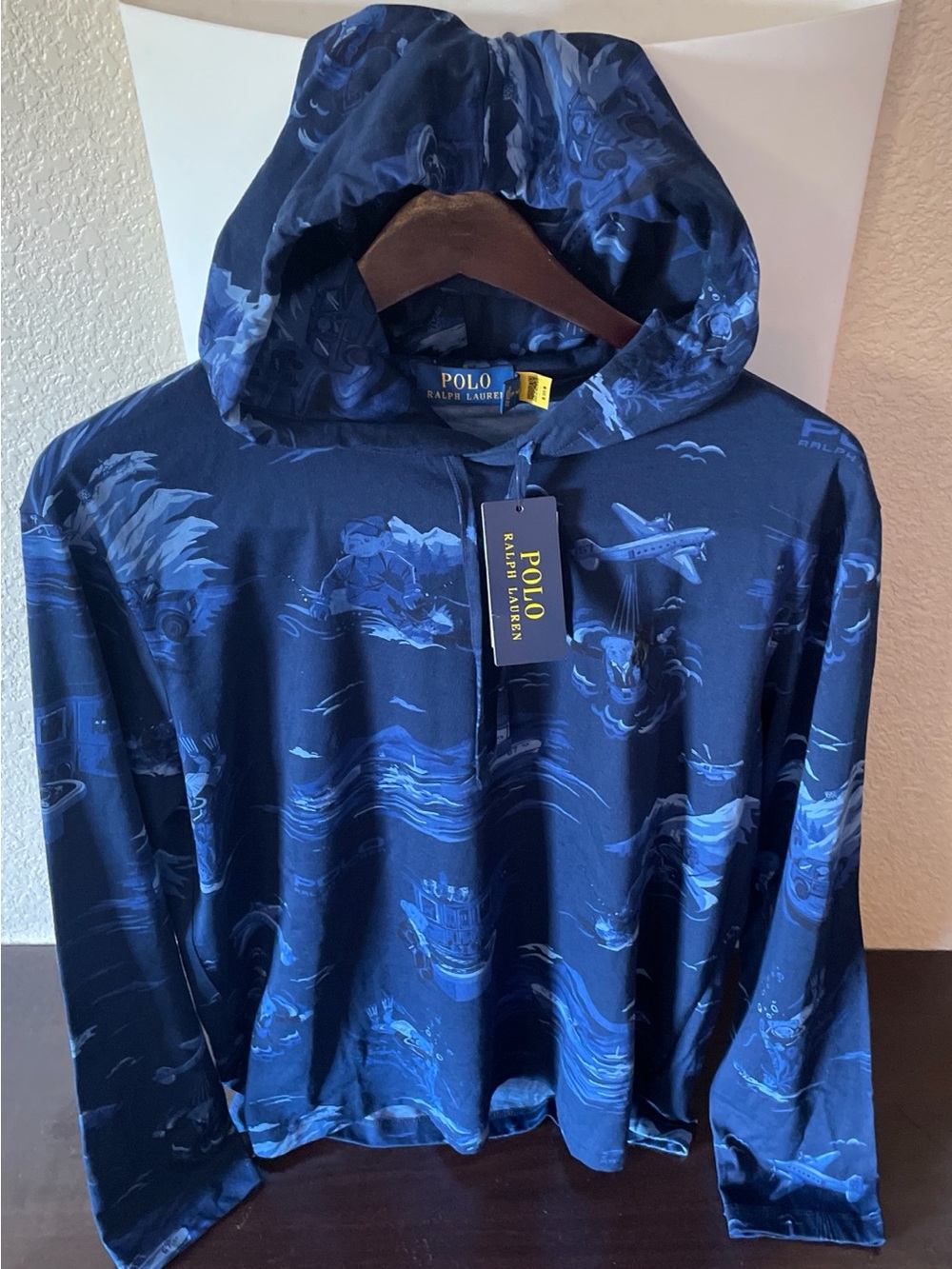 Polo by Ralph Lauren Navy Blue Printed Hooded Sweater